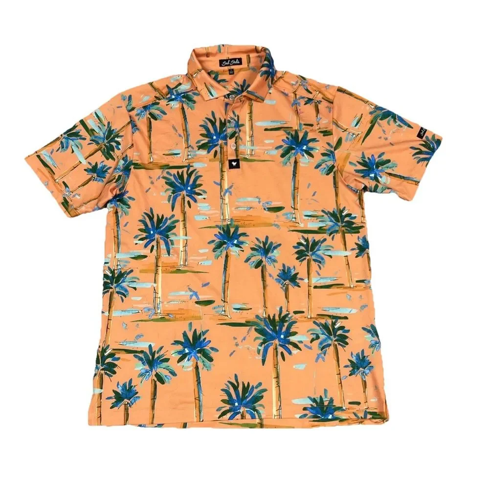 Bad Birdie Polo Shirt Mens Large Orange Golf Performance Stretch Tropical Palm